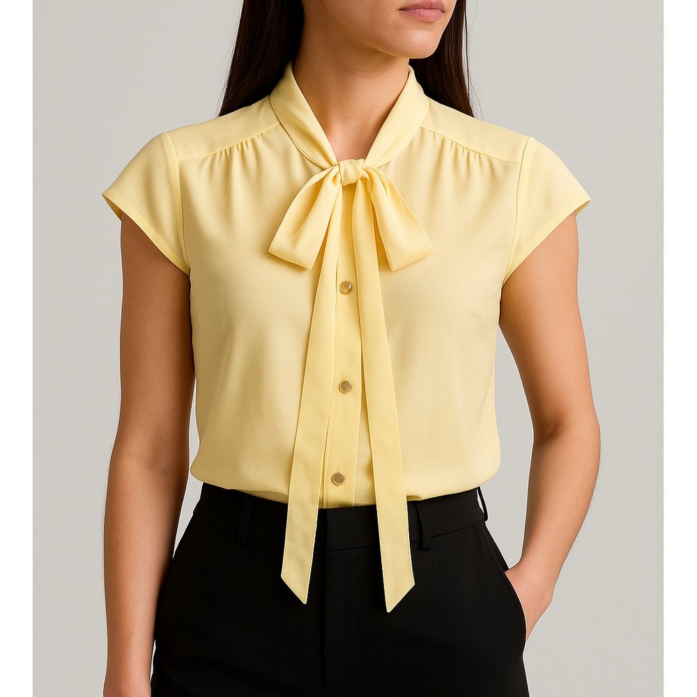 VTG JCPenney Womans Pussybow Blouse Size 8 Yellow‎ Office Preppy Career Romantic